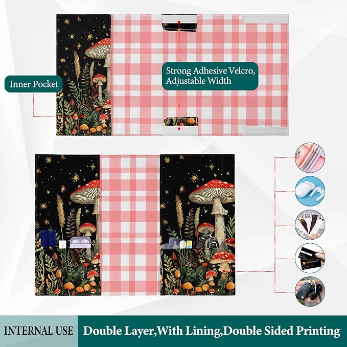 Book Cover Protector for Paperback,Adjustable Soft Canvas Fabric Book Cover with Pocket Bookmark,Double Side Print Book Dust Jacket Covers for Hardcover Book Lovers Gift Mushroom L