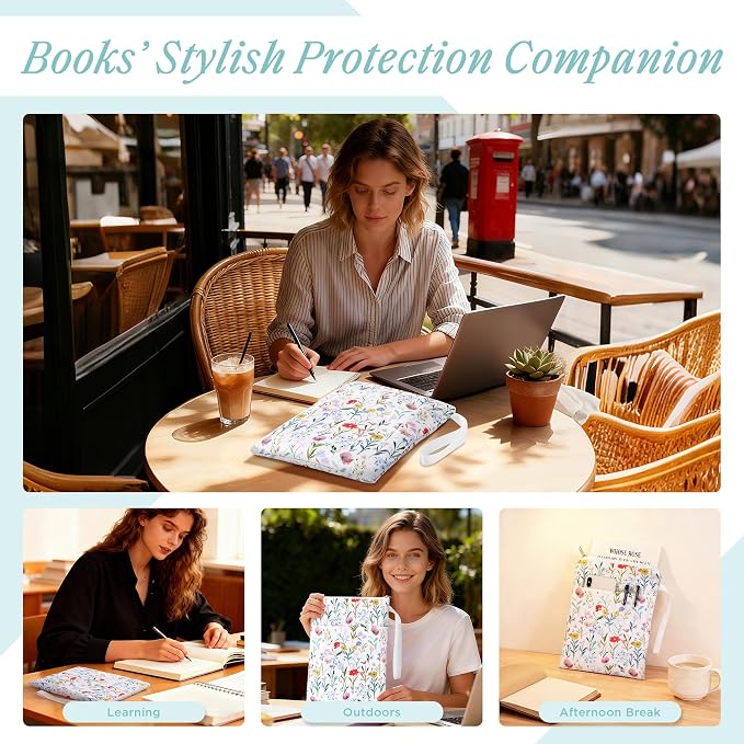 Book Sleeve with Zipper, 11''x 9'' Waterproof Paperback Sleeve for Book Lovers Books Pouch Cover with Handle for Hardcovers Kindle Sleeve for Reader Teacher Women (Colorful Flowers, 11x 9 inch)