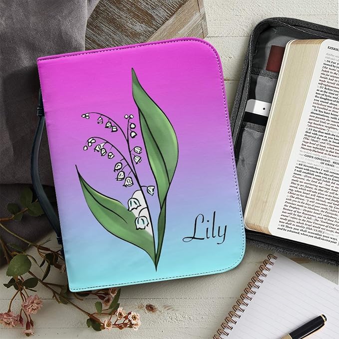 Personalized Bible Cover with Birth Flower, Custom Bible Cover Case for Women Girls, Large Capacity Scripture Bag with Handle