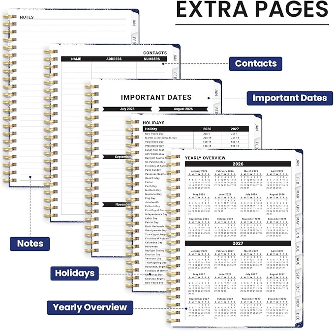 2026 Planner, Weekly and Monthly Planner for Women, January 2026 - December 2026, Hardcover 2026 Calendar Planner Book with Tabs, Inner Pocket, Spiral Bound, Perfect for Office Home School Supplies - A5 (6.3" x 8.5"), Cloud Vortex
