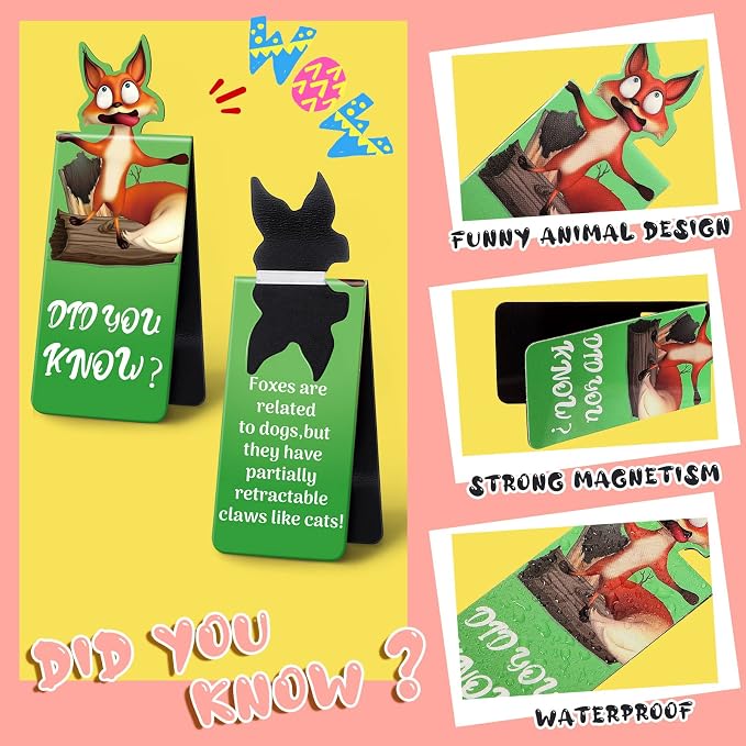 Sepamoon 24 Pcs Magnetic Bookmarks Bulk Magnetic Page Clips Cute Magnet Page for Valentines Markers Funny Animal Bookmarks Book Lovers Gifts for Reading Party Favor Students Teachers (Animal Style)