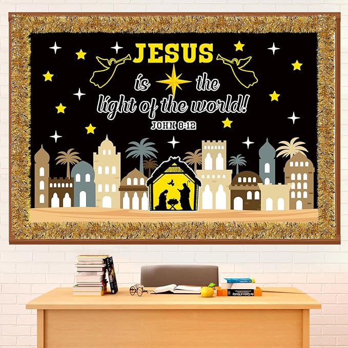 Pasimy Nativity Religious Bulletin Board Classroom Decorations Set Jesus Holy Night Scene 3D Bulletin Board Christian Bible Verse Paper Cutouts for Winter Holiday Xmas School Church Decor
