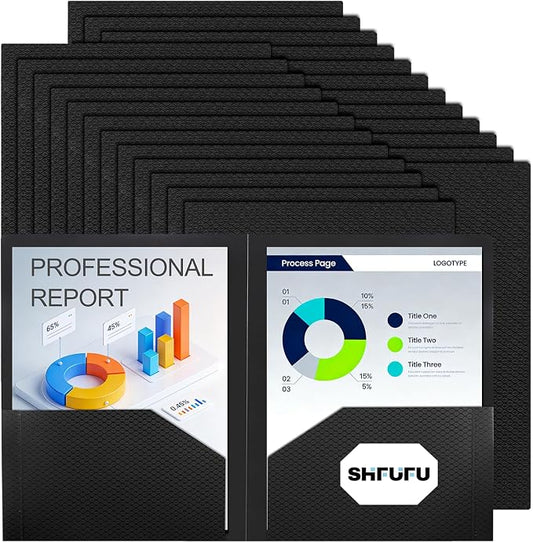 Textured 2 Pocket Plastic Folders, Durable Letter Size File Folders with Business Card Slot, Heavy Duty Plastic Folders for School Office (24 Pack, Black)