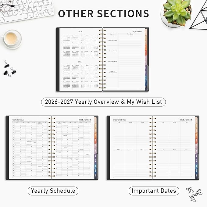 RETTACY Academic Planner 2026-2027, Weekly and Monthly, July 2026 - June 2027, Medium Size (5.7" x 8.3"), Calendar, Agenda, 12-Month Tabs, for Student, Teacher, School (Black)