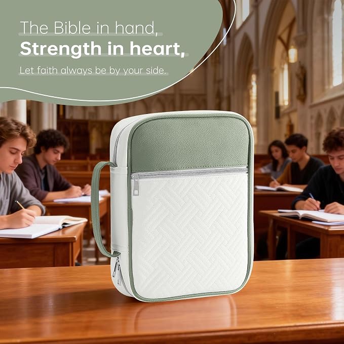 Bible Cover Bible Book Cover Bible Case for Women Canvas Carrying Case Book Protector Quilted Vegan Leather Bible Covers Study Supplies Accessories Christian Gift (Green, One Size)