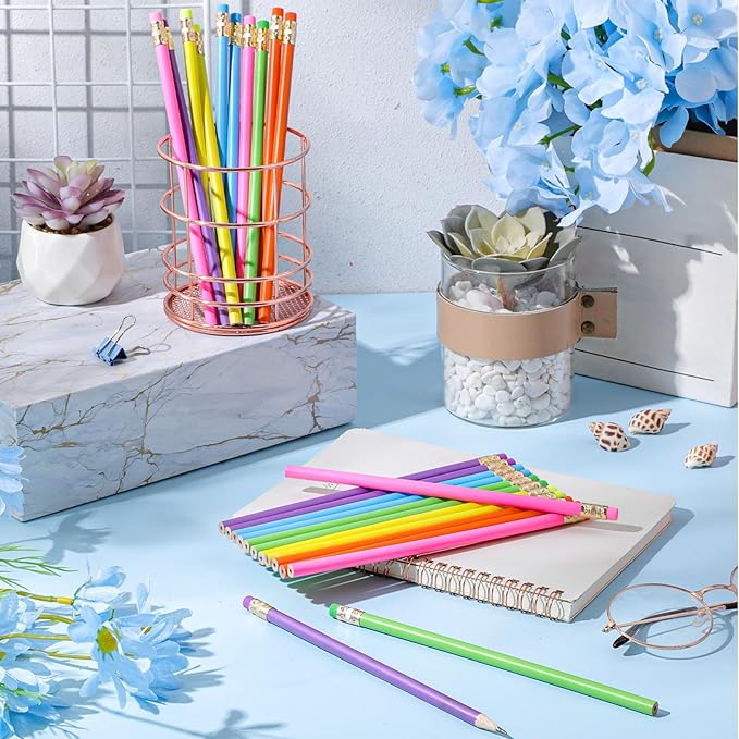 24 Pcs Round Pencils with Eraser 2 HB Cute Pencils Bulk for School Graphite Wood Color Unsharpened Pencil for Drawing Sketching Wedding School Teacher Supplies Student Reward(Rainbow Colors)