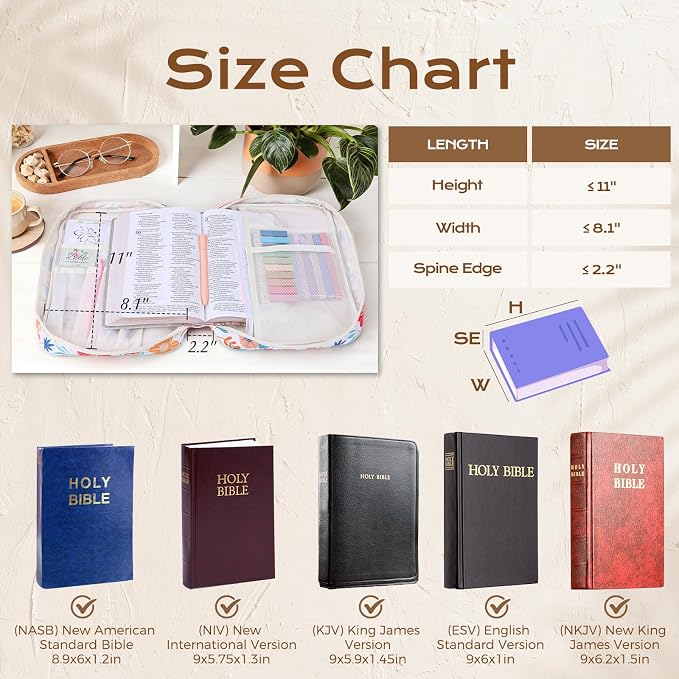 XKDOUS Bible Cover for Women Church Book Holder Canvas Patchwork Carrying Case with Handle, Study Supplies Carrier Portable Bible Bag Journaling Kit Christian Gifts for Mom, Friends