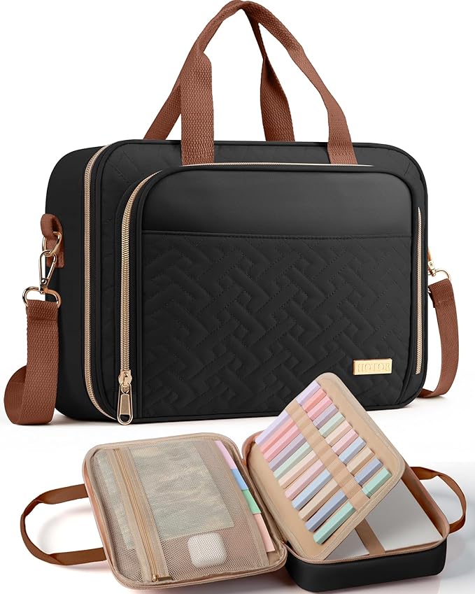 HOTOR Bible Cover - Multi-Pocket Bible Bag for Women Organizer with Bookmark, Portable Bible Case with Handles & Adjustable Shoulder Strap, Useful Gift for Work, Commute, 13.4'' x 4.7'' x 9.8'', Black