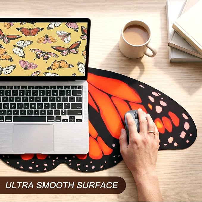 Tellegloww Large Monarch Butterfly Gaming Mouse Pad Desk Mat Decorative Butterfly Keyboard Desk Mat with Non-Slip Base Table Accessories for Office Home Study 35.43 x 15.75 Inches