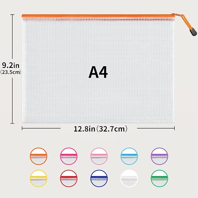 JARLINK A4 Letter Size 24 Pack 10 Colors Zipper Mesh Document Pouch, Mesh Bags for Board Games & Puzzles, Waterproof Document Zipper Pouches for Office School Supplies, Toys, Cosmetics Travel Storage