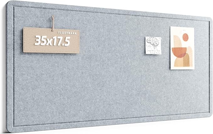 Fluxynara Bulletin Board, 35" x 17.5" Cork Board Alternative with 12 Safe Removable Adhesive Tabs, Foldable Felt Pin Board for Home Office, Classroom, Bedroom,Entryway for Walls—Blue Gray