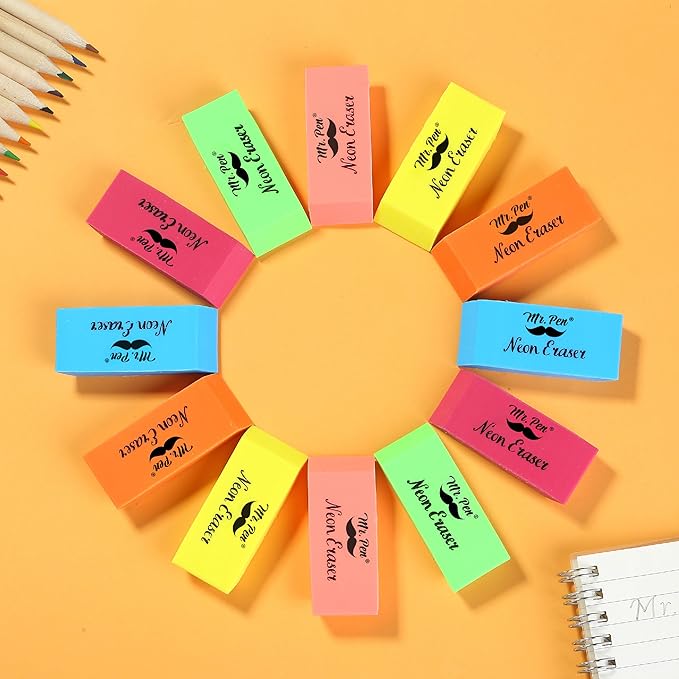 Mr. Pen- Pencil Eraser, 48 Pack, Neon Colors, Large Latex Free Block Erasers Bulk for School, Office, Art Sketching, Homework, Exams, Clean Smudge-Free Correction