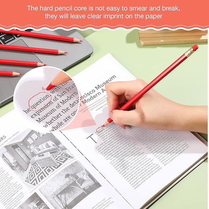 Chinco 12 Pieces HB Erasable Pencils Pre Sharpened Wooden Pencils with Eraser Correcting for Writing Drawing and Checking(Red)