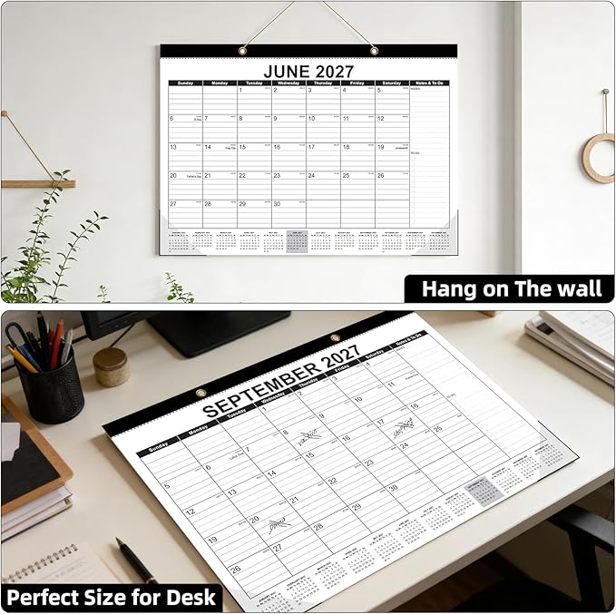 Tcamp Desk Calendar 2026-2027, 18-Month Calendar from July 2026 to December 2027, Large 17" x 12" Monthly Desktop & Wall Calendar for Home & Office