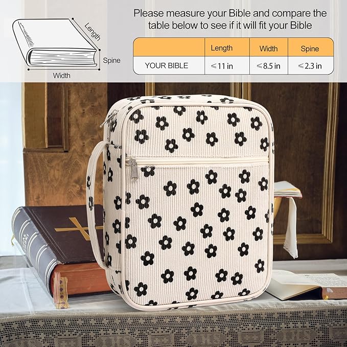 Large Bible Cover Case for Women,Bible Bag,Floral Bible Storage Bags with Zipper Pocket and Handle