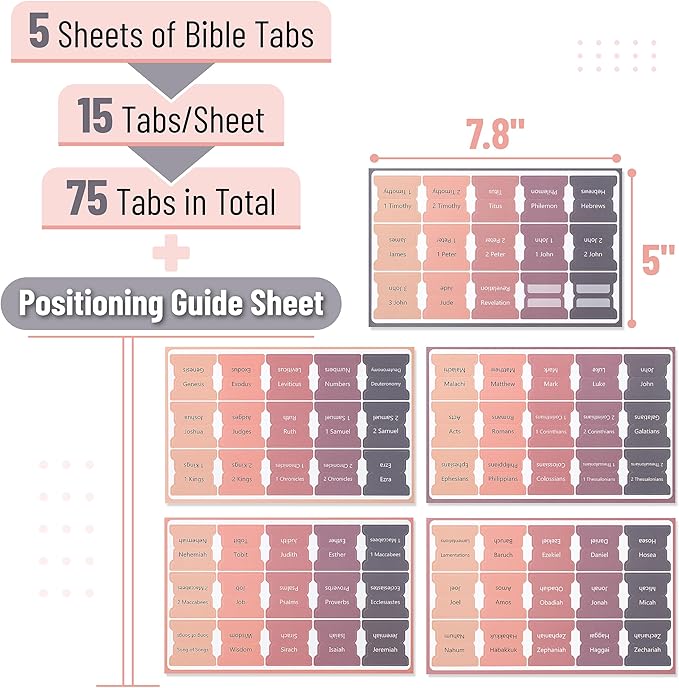 Mr. Pen- Bible Tabs, 75 Tabs, Sunset Shades, Vintage, Laminated Bible Tabs for Women and Men, Bible Tabs for Study Bible, Bible Index Tabs, Bible Book Tabs, Bible Labels Tabs, Mr Pen Bible Tabs