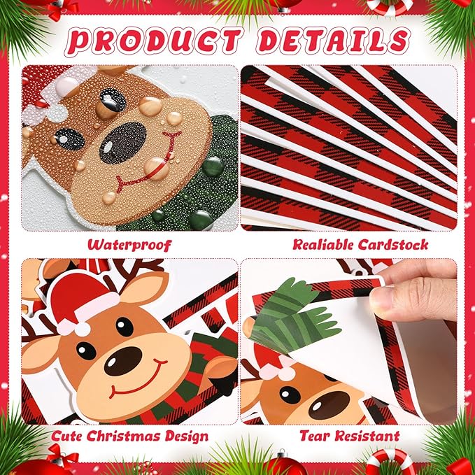 Containlol 64 Pcs Christmas Bulletin Board Set Christmas Elk Classroom Bulletin Board Xmas Elk Paper Cutouts with Boarders for Winter Holiday Party Supplies Chalkboard School Classroom Decor