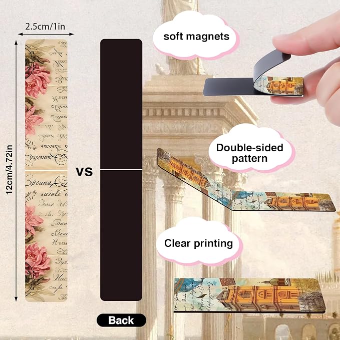 Vintage Natural Magnetic Bookmark Gift - Wxiben 30 Pcs Flower Building Butterfly Bookmarks Magnets Retro Aesthetic Book Marks Page Magnets Marker Clip for Women Book Lovers Students Teacher Teens