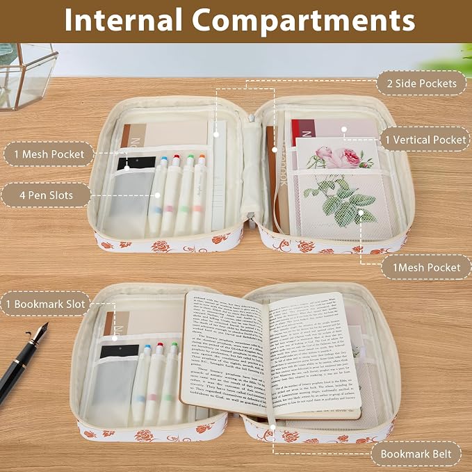 GERMUN Bible Cover with Durable Handle, Carrying Book Case Church Bag Bible, Protective with Zippered Pocket, Bible Study Accessories Supplies, Book Protector for Book Lovers, Orange