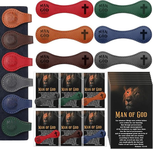 Colarr 20 Sets Christian Gifts for Men, Man of God Magnetic Leather Bookmarks with Bible Verse Cards & OPP Bags, Religious Gifts for Father's Day, Church, Pastor, Priest, BibleStudy (Vintage Magnetic)