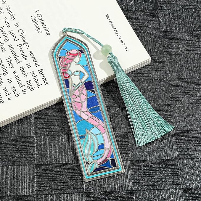 Enchanting Colourful Mermaids Bookmark with Tassel - Magic Brass Book Marks for Women Girls, Reading Supplies Books Accessories Gifts