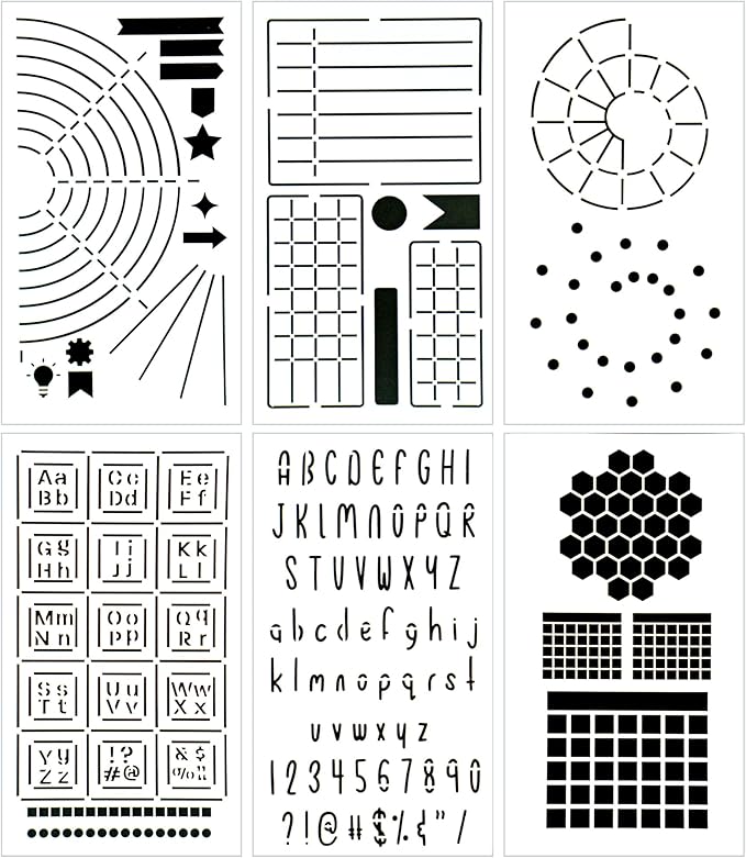 Ultimate Productivity Journal Stencil Set - Custom-Designed Supplies for Bullet Dotted Journal Planners, DIY Templates to Create Calendars, Lists, Letters, Numbers, Habit Trackers by Sunny Streak