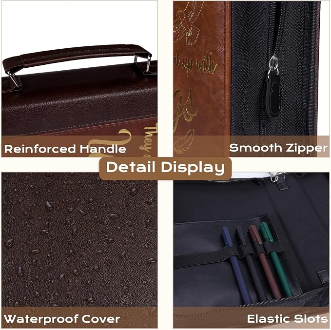 XKDOUS 20 Pcs Bible Cover Kit for Men Leather Book Carrying Case Church Bag Holder with Handle, Tabs, Pens, Study Supplies Christian Gift Father Day for Dad, Mom, Women, Friends
