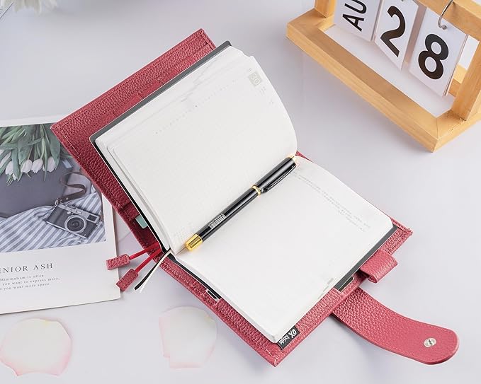 A6 Genuine Leather Techo Notebook Cover Compatible with Hobonichi Original Stalogy Midori MD with 5 Card Slots Pen Loop Bookmarks Back Pocket