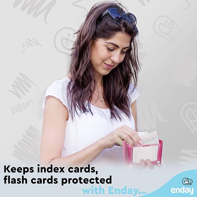 Enday Index Card Holder Pink, 3x5 Note Flash Card Organizer Case, File Box with 5 Dividers, Notecard Box Holds 100 Cards, Also Available in Red, Purple, Green, Blue, Grey, 1 Pack
