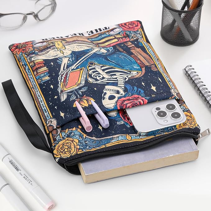 Gothic Book Sleeve Pouch - Tarot Books Covers Protector for Paperbacks with Handle Pocket Waterproof Library Reading Accessories Birthday Halloween Christmas Gift for Reader Student Women