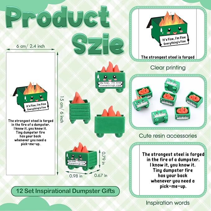 Sayglossy 36 Set Dumpster Funny Desk Accessorie Employee Appreciation Bulk Teacher Graduation End of Year Positive Coworker CNA Nurse Thank You Inspirational Pen Mini Figurine Card Bookmark (Green)