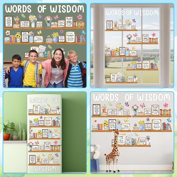 Flower Words of Wisdom Bulletin Board Classroom Decoration Summer Themed Floral Paper Cutouts Flowers Motivational Door Wall Stickers for Classroom School Wall Window Educational Learning Activities