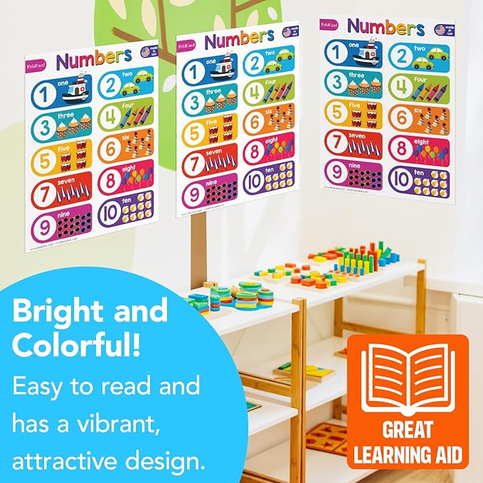 Numbers 1-10 Chart for Preschool to Grade 1 Kids – Bright and Colorful Educational Visual/Learning Aid Poster Decoration for Classroom or Home | Glossy Durable Cardstock | 8.5" x 11" | 5 per Pack