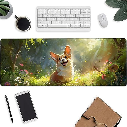Cute Dog Mouse Pad，Corgi Gaming Keyboard Mat，Laptop Computer Protector with Non-Slip Rubber Base，Large Extended MousePads Gifts for Desk Office Home，Deskmat Decor 31.5" x 11.8"