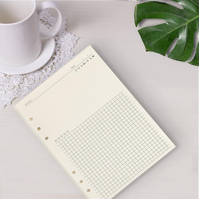 Spiral Notebook Refill,A5 Planner Inserts,6 Ring Binder Refill, for Filofax/Personal Journal, 45 sheets/90 pages, Harphia(A5 5.59 x 8.27'',Noterecord)