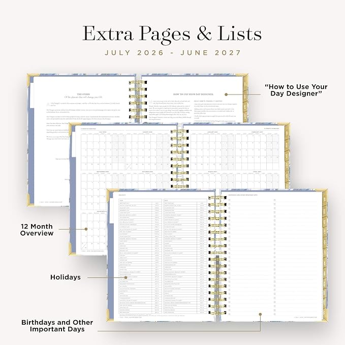 Day Designer 2026-2027 Daily Academic Year Planner Calendar, July 2026 - June 2027, 7.4" x 9.5", Glossy Laminated Cover, Wirebound, Laminated Tabs, Storage Pocket, Includes Stickers & Snap-In Ruler, Azure