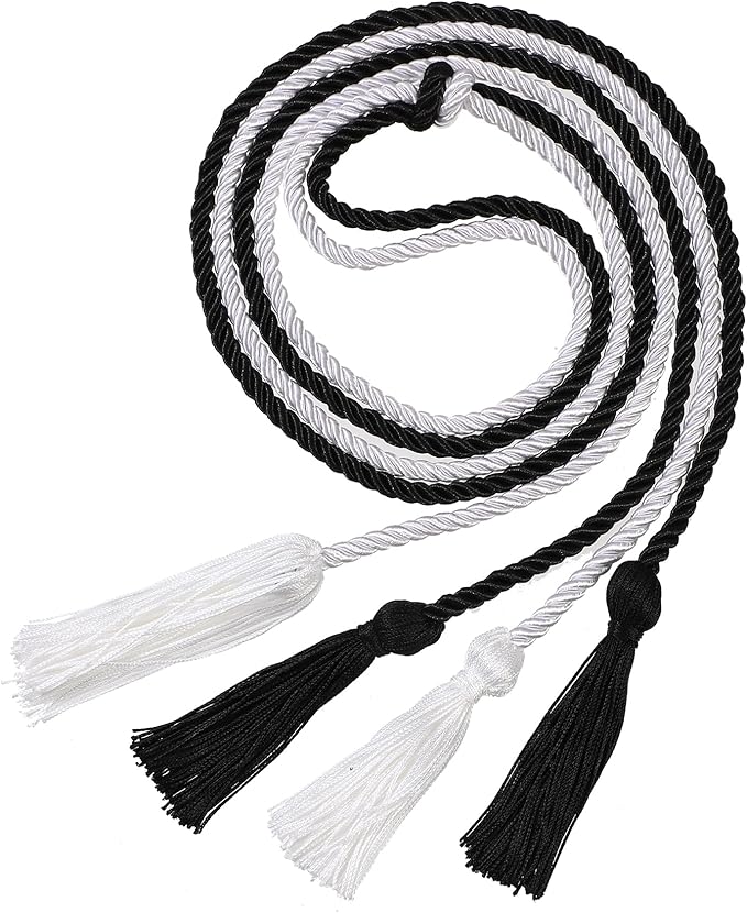 Graduation Double Honor Cords with Tassels Braided Academic Ropes for High School College Ceremony 68 Inch (Black+White)