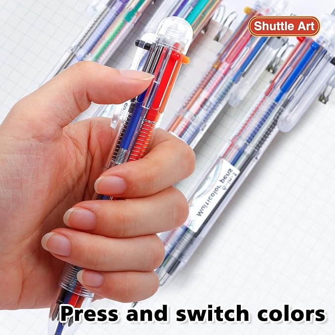 Shuttle Art Multicolor Pens, 46 Pack 6-in-1 0.7mm Retractable Ballpoint Pens for Office School Supplies Students Children Gift