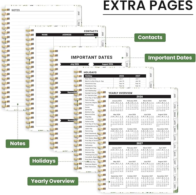 2026 Planner, Weekly and Monthly Planner for Women, January 2026 - December 2026, Hardcover 2026 Calendar Planner Book with Tabs, Inner Pocket, Spiral Bound, Perfect for Office Home School Supplies - A4 (8.5" x 11"), Spring Flowers
