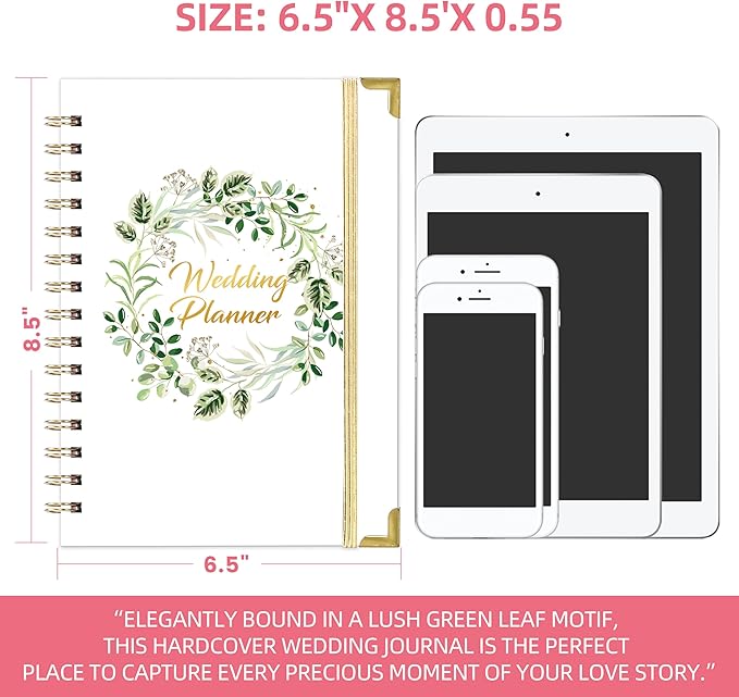 Artan Wedding Planner Book and Organizer - Wedding Planners, the Wedding Planner for Bride with 5 Tabbed Sections, 6.5" x 8.5", Hardcover with Metal Corner, 5 Inner Pockets, Notes Pages