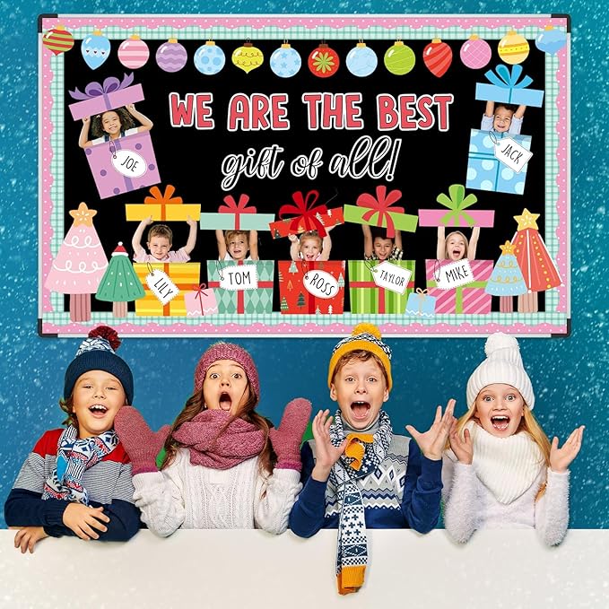 Christmas Bulletin Board Set Christmas DIY Photo Craft Gift Boxes Bulletin Board Decoration We are The Best Gift of All Cutouts for Xmas Holiday Preschool Classroom Chalkboard Wall Door Decor