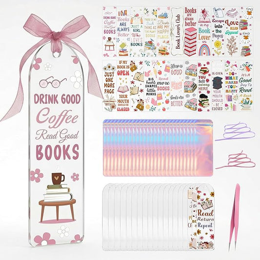 Acrylic Bookmark Blanks, 86 Pcs DIY Bookmark Making Kit with Organizer Box, 1.37x5.5 Clear Acrylic Bookmarks, UV DTF Decals, Make Your Own Bookmarks for Women & Book Lovers (Book Soul)