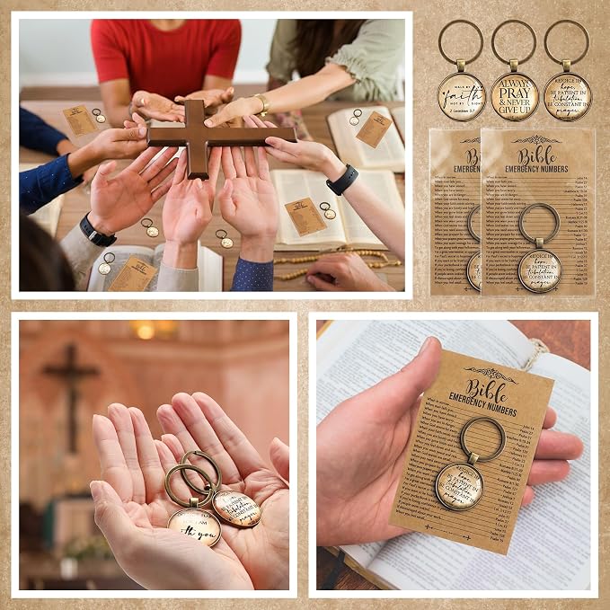 Tondiamo 20 Set Christian Fathers Day Keychain Gifts Bulk Bible Verse Religious Keychain Inspirational Keyring with Emergency Numbers Bookmarks Gifts for Graduation Stuffers Church Sunday School