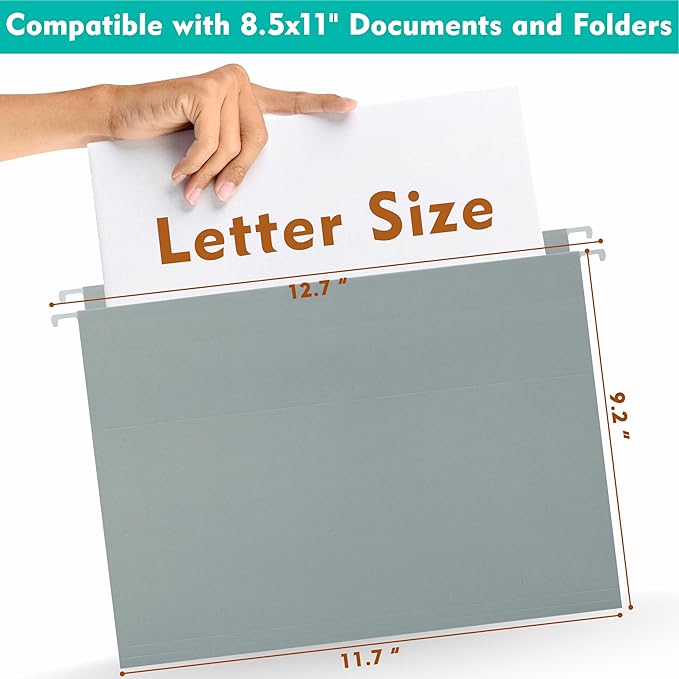 Zzrywuty Hanging File Folders Letter Size, 12-Pack Hanging File Folder with 1/5-Cut Tabs, Pastel File Folders Hanging Organizers for Filing Cabinet, Bulky Files & Medical Charts