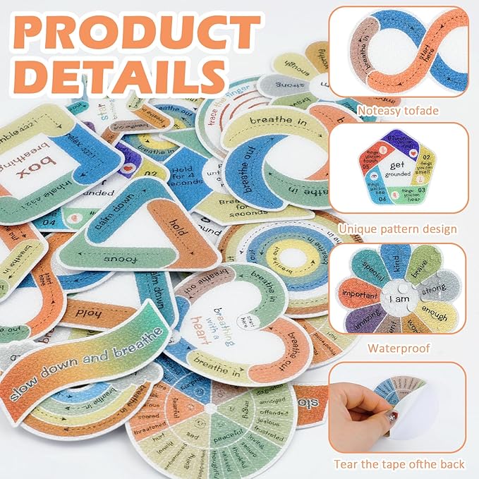 75 PCS Anxiety Sensory Stickers, Boho Calm Stickers for Anxiety Sensory Textured Sensory Stickers, Anti Stress Anxiety Relief Sticker for Mental Health Classroom Desk Adults Teens Supplies
