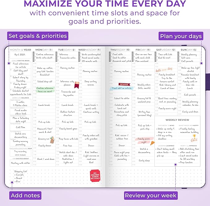 Clever Fox Planner Schedule – Undated Weekly & Monthly Life Planner with Time Slots, Appointment Book & Daily Organizer, A5 (Purple)