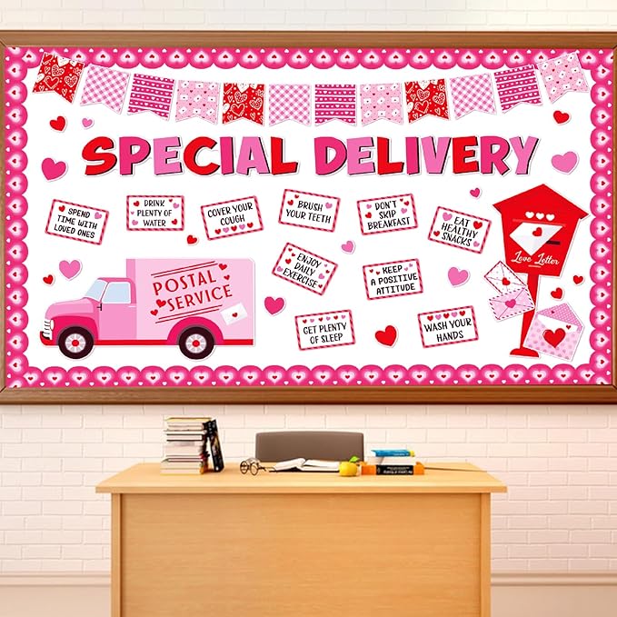 68-Piece Valentine's Day Bulletin Board Set - Valentine's Day School Decor Express Delivery Classroom Decorations Heart-Shaped Border Paper Cutouts for School Office Wall Decorations