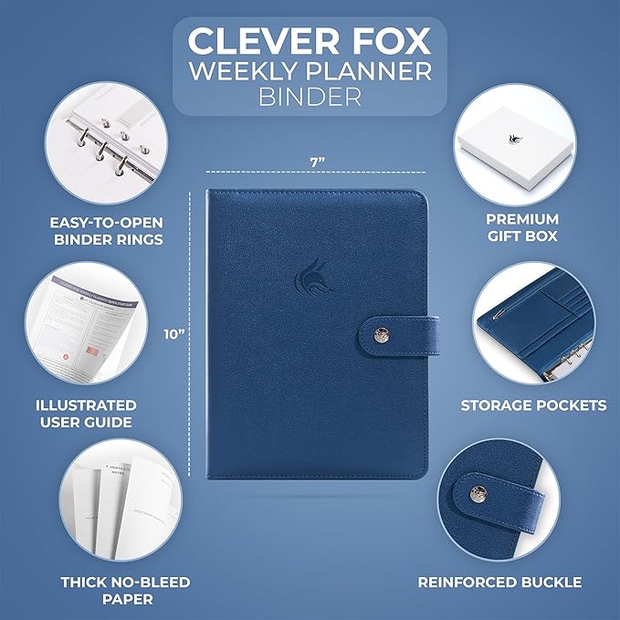 Clever Fox Weekly Planner Binder – Goal Setting Planner for Time Management & Weekly Tasks – Work & Life Organizer with To Do List & Habit Tracker – Undated, 7″ x 10″ Hardcover (Mystic Blue)