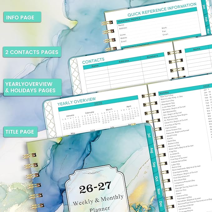 Planner 2026-2027 - 2026-2027 Planner, Jul. 2026 - Jun. 2027, 26-27 Planners Weekly and Monthly, Calendar Planner, 6.3" x 8.4", Tabs, Hardcover, Back Pocket