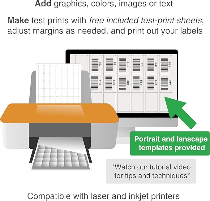 ChromaLabel 1 x 1.50 Inch Printable Labels, Compatible with Laser and Inkjet Printers, 1225 Pack, White, Permanent